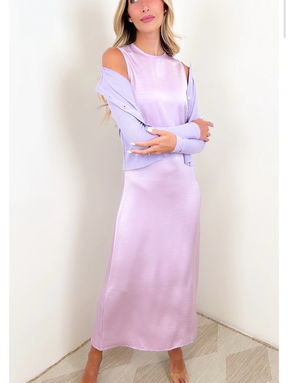 Lavender Slip Satin Maxi Dress